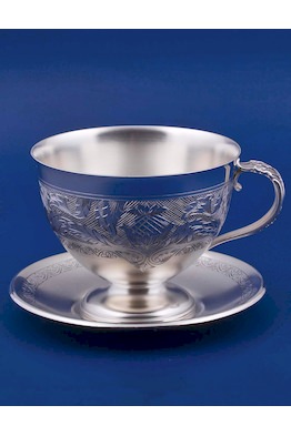 Серебряная чашка с блюдцем №3 "Ривьера"